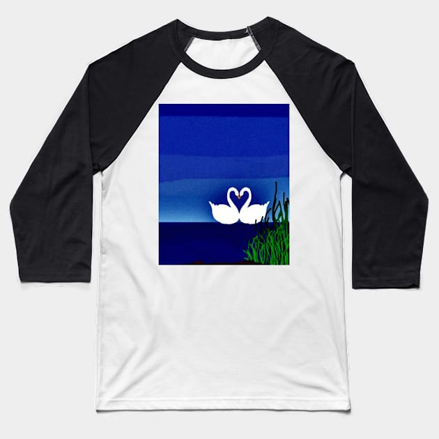 "Evening Love" swan art design products Baseball T-Shirt by Mzzart